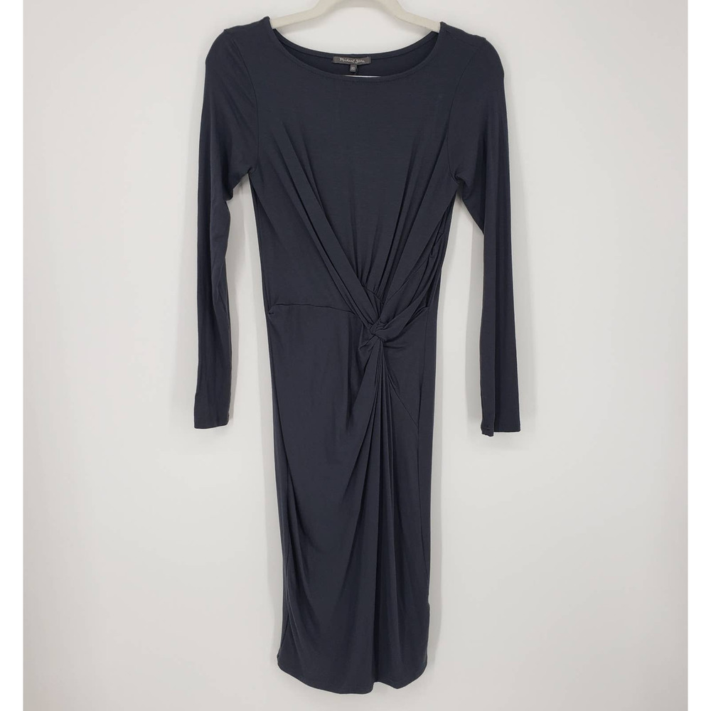 Michael Stars Ruched Twist Knot Jersey Dress  Bodycon Long Sleeve Slate Gray